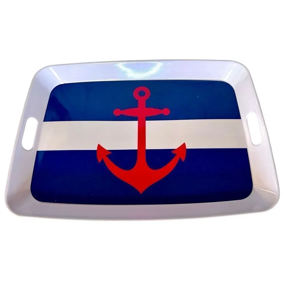 Set of 2 Anchors Aweigh Melamine Handle Tray in Red White & Blue